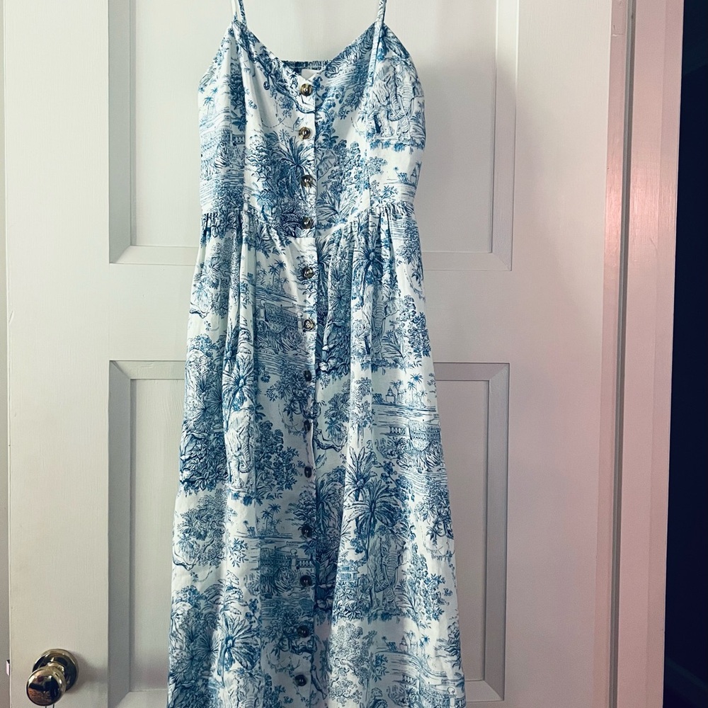 H&M Blue and White Midi Dress